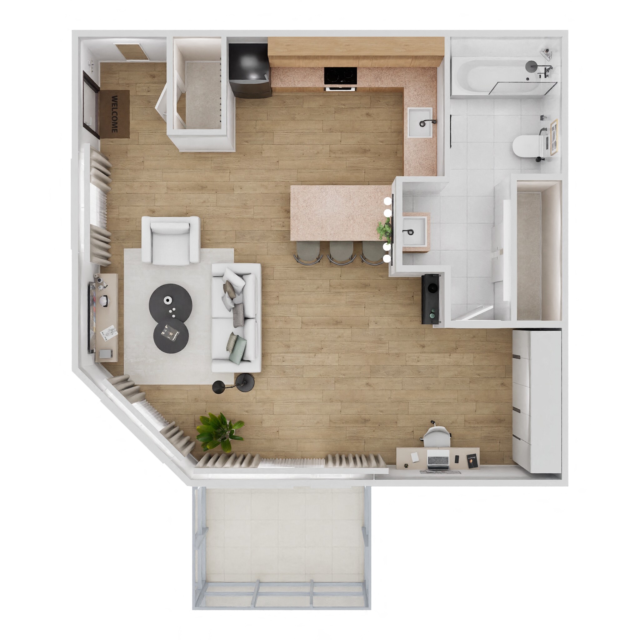 Floor plan for studio, 1 bath, 489 sqft